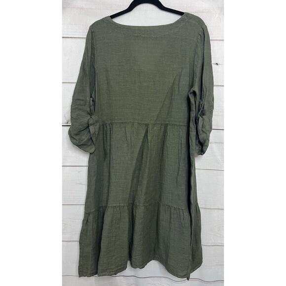 Francesca Bettini Army Green Linen Dress Size LG - Picture 6 of 6